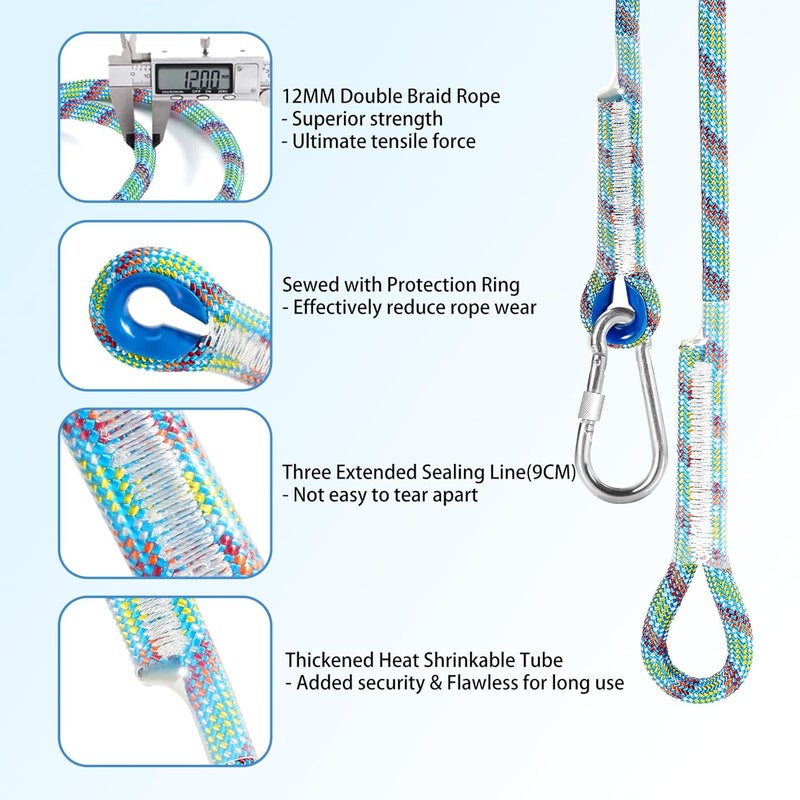 Werfeito Tree Swing Ropes (Set of 2), 3FT/5FT/10FT/15FT/20FT, Tree Swing Straps Hanging Kit Holds 4400 lbs, Heavy Duty Carabiners for All Swing Hammock Playground Set Accessories (20 FT) - Image 3
